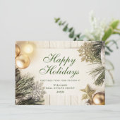 レトロゴールデンクリスマスオーナメント企業のグリーティング シーズンカード (スタンド正面)