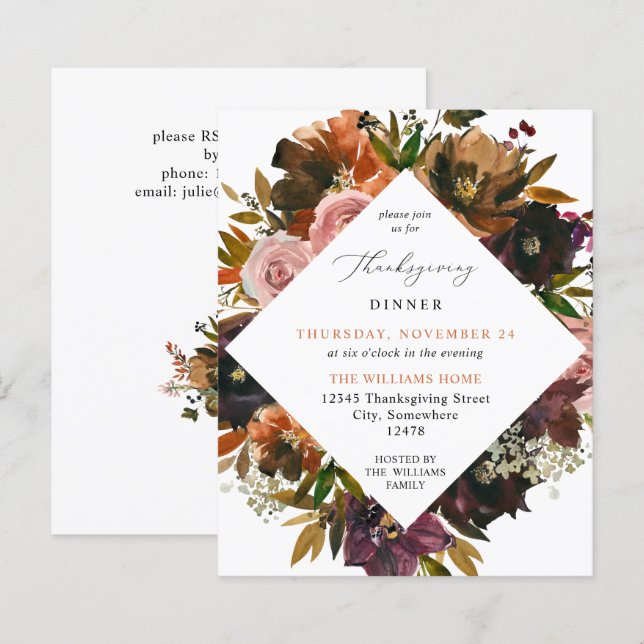 レトロゴールドの秋の花の感謝祭 (正面/裏面)