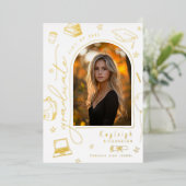 レトロゴールドホイル写真卒業発表 箔招待状 (立ち正面)