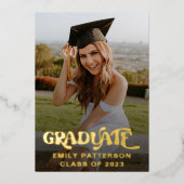 レトロゴールドホイル卒業写真パーティー 箔招待状 (正面)