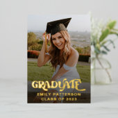 レトロゴールドホイル卒業写真パーティー 箔招待状 (立ち正面)