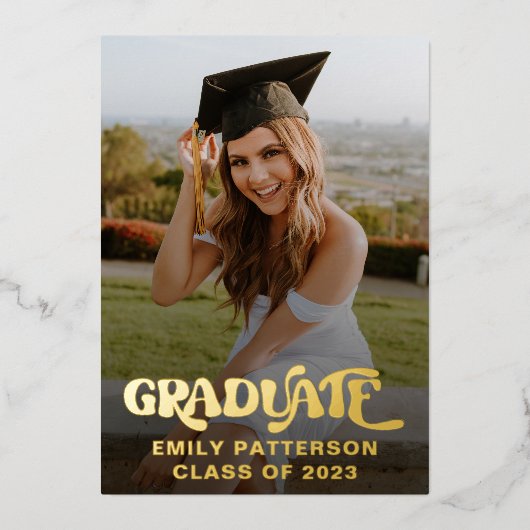 レトロゴールド箔卒業写真パーティー 箔招待状 (正面)