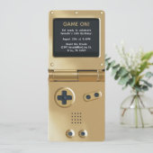 レトロゴールド ハンドヘルドゲーム バースデー招待状 招待状 (スタンド正面)