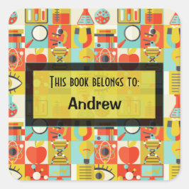 レトロサイエンスパーソナライズされたラボキッズ名タグ スクエアシール