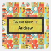 レトロサイエンスパーソナライズされたラボキッズ名タグ スクエアシール (正面)