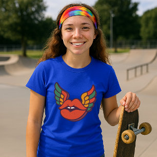レトロサイケデリックのウィング付き唇 Tシャツ