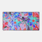 レトロサイケデリックアクアとオレンジ色の花 デスクマット (正面)