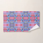 レトロサイケデリックアクアとオレンジ色の花 バスタオルセット (ハンドタオル)