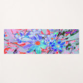 レトロサイケデリックアクアとオレンジ色の花 ヨガマット (正面(横))