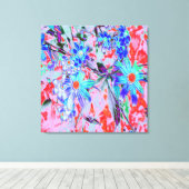 レトロサイケデリックアクアグリーンとオレンジフラワー キャンバスプリント (インサイチュ (ウッドフロア))