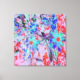 レトロサイケデリックアクアグリーンとオレンジフラワー キャンバスプリント