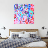 レトロサイケデリックアクアグリーンとオレンジフラワー キャンバスプリント (インサイチュ (寝室))