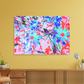 レトロサイケデリックアクアグリーンとオレンジフラワー キャンバスプリント (インサイチュ (リビング))