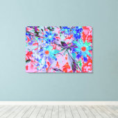 レトロサイケデリックアクアグリーンとオレンジフラワー キャンバスプリント (インサイチュ (ウッドフロア))