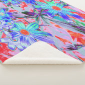 レトロサイケデリックアクアグリーンとオレンジフラワー シェルパブランケット (3/4)