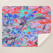 レトロサイケデリックアクアグリーンとオレンジフラワー シェルパブランケット (正面(横))