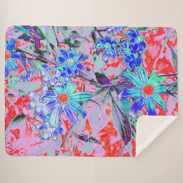 レトロサイケデリックアクアグリーンとオレンジフラワー シェルパブランケット