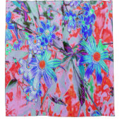 レトロサイケデリックアクアグリーンとオレンジフラワー シャワーカーテン (正面)