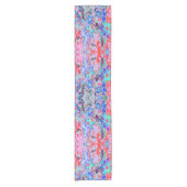 レトロサイケデリックアクアグリーンとオレンジフラワー ショートテーブルランナー (正面)