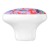 レトロサイケデリックアクアグリーンとオレンジフラワー セラミックノブ (側面)