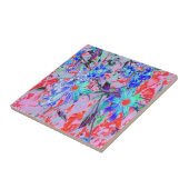 レトロサイケデリックアクアグリーンとオレンジフラワー タイル (側面)