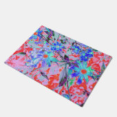 レトロサイケデリックアクアグリーンとオレンジフラワー ドアマット (アングル)