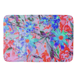 レトロサイケデリックアクアグリーンとオレンジフラワー バスマット