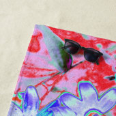 レトロサイケデリックアクアグリーンとオレンジフラワー ビーチタオル (インサイチュ)