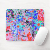 レトロサイケデリックアクアグリーンとオレンジフラワー マウスパッド (マウス)