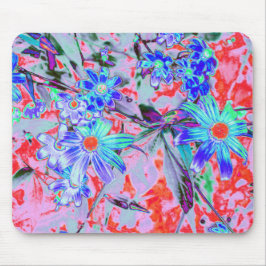 レトロサイケデリックアクアグリーンとオレンジフラワー マウスパッド