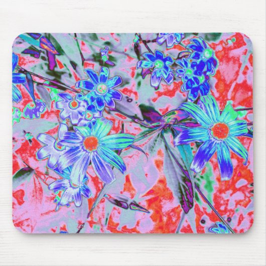 レトロサイケデリックアクアグリーンとオレンジフラワー マウスパッド (正面)