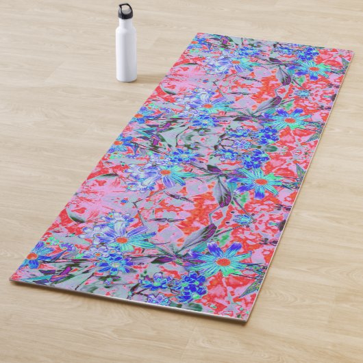 レトロサイケデリックアクアグリーンとオレンジフラワー ヨガマット (インサイチュ)