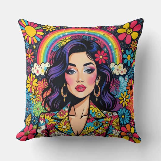 レトロサイケデリックアポップ・アートのート装飾用クッション鮮やか- クッション (正面)