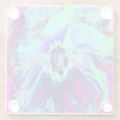 レトロサイケデリックグリーンとブルーのハイビスカスフラワー ガラスコースター (裏面)