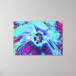 レトロサイケデリックグリーンとブルーのハイビスカスフラワー キャンバスプリント