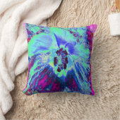 レトロサイケデリックグリーンとブルーのハイビスカスフラワー クッション (ブランケット)