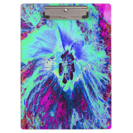 レトロサイケデリックグリーンとブルーのハイビスカスフラワー クリップボード