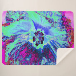 レトロサイケデリックグリーンとブルーのハイビスカスフラワー シェルパブランケット