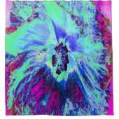 レトロサイケデリックグリーンとブルーのハイビスカスフラワー シャワーカーテン (正面)