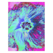 レトロサイケデリックグリーンとブルーのハイビスカスフラワー テーブルクロス (正面)