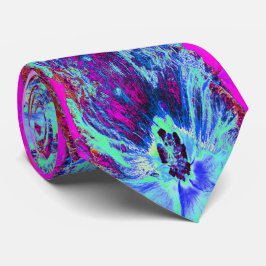 レトロサイケデリックグリーンとブルーのハイビスカスフラワー ネクタイ