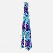 レトロサイケデリックグリーンとブルーのハイビスカスフラワー ネクタイ (裏面)