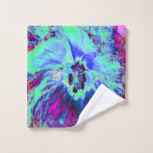 レトロサイケデリックグリーンとブルーのハイビスカスフラワー バスタオルセット (ウォッシュタオル)