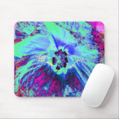 レトロサイケデリックグリーンとブルーのハイビスカスフラワー マウスパッド (マウス)