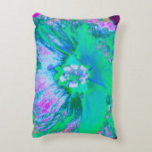 レトロサイケデリックグリーンとホットピンクのハイビスカス アクセントクッション (裏面(縦))