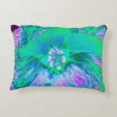 レトロサイケデリックグリーンとホットピンクのハイビスカス アクセントクッション (裏面)