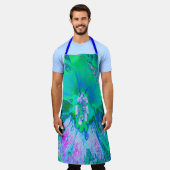 レトロサイケデリックグリーンとホットピンクのハイビスカス エプロン (着用した状態)