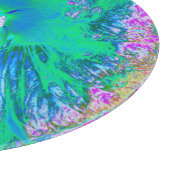 レトロサイケデリックグリーンとホットピンクのハイビスカス カッティングボード (角)