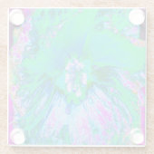 レトロサイケデリックグリーンとホットピンクのハイビスカス ガラスコースター (裏面)