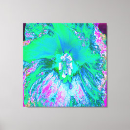 レトロサイケデリックグリーンとホットピンクのハイビスカス キャンバスプリント